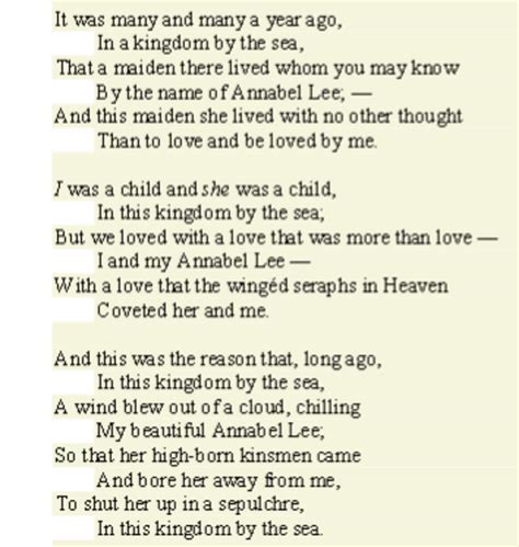 The use of contrasting diction effectively conveys this message. . What is the theme of the poem annabel lee